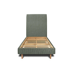 Sommeil de plomb Lit 90x190cm avec tête de lit tapissier tissu et sommier kit vert - Hauteur totale : 29cm