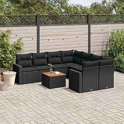 Maison Chic Ensemble Tables et chaises d'extérieur 9 pcs avec coussins,Salon de jardin noir résine tressée -GKD993036