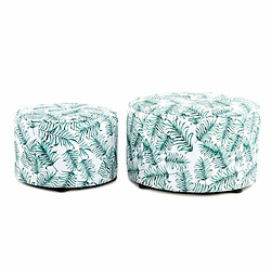 Paris Prix Lot de 2 Poufs Imprimé Indira 58cm Blanc & Vert