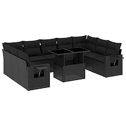 vidaXL Salon de jardin 10 pcs avec coussins noir résine tressée