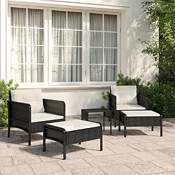 vidaXL Salon de jardin 5 pcs avec coussins Noir Résine tressée