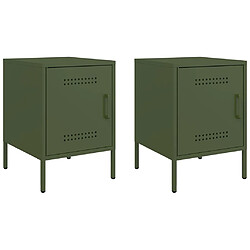 vidaXL Tables de chevet 2 pcs vert olive 36x39x50,5 cm acier