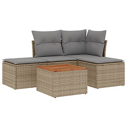 vidaXL Salon de jardin avec coussins 5 pcs beige résine tressée