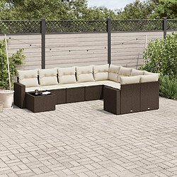 vidaXL Salon de jardin 10 pcs avec coussins marron résine tressée