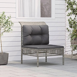 Maison Chic Canapé central de jardin avec coussin | Canapé Sofa d'extérieur | Fauteuil terrasse Gris Résine tressée -MN77736