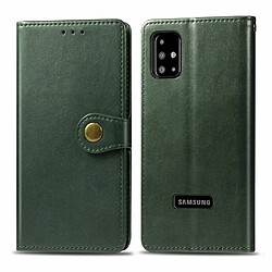 Wewoo Housse Coque Pour Galaxy A51 Rétro Couleur Unie Boucle En Cuir Cas de Téléphone avec Lanière & Cadre Photo & Fente Carte & Portefeuille & Fonction Stand Vert