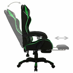 Maison Chic Fauteuil de jeux vidéo avec LED,Fauteuil Gamer du Bureau RVB Vert et noir Similicuir -MN41738 pas cher