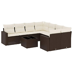 vidaXL Salon de jardin avec coussins 9 pcs marron résine tressée