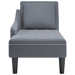 Avis vidaXL Fauteuil long et coussin et accoudoir droit gris foncé velours