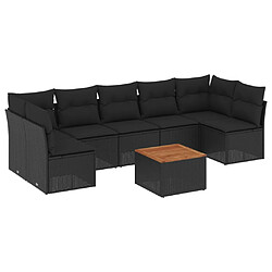 vidaXL Salon de jardin 8 pcs avec coussins noir résine tressée