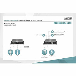 Digitus DS-55125 1 port Set extendeur HDMI extension par câble réseau, boîtier métallique, compatible avec lultra HD, av