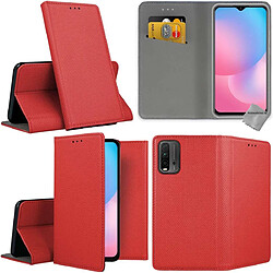 Htdmobiles Housse etui portefeuille avec coque intérieure en silicone pour Xiaomi Poco M3 / Redmi 9T + film ecran - ROUGE MAGNET