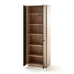 Armoire de rangement en bois coloris chêne / noir - L.69 x H.198 x P.39 cm -PEGANE-