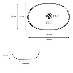 Ecd Germany lavabo 600x420x145 mm en céramique, y compris kit de vidange sans trop-plein pas cher