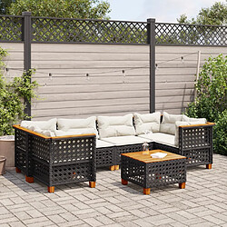 vidaXL Salon de jardin 7 pcs avec coussins noir résine tressée