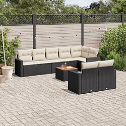 Maison Chic Ensemble Tables et chaises d'extérieur 9 pcs avec coussins,Salon de jardin noir résine tressée -GKD782799