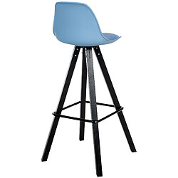 Decoshop26 Tabouret de bar chaise haute x1 repose-pieds style scandinave en plastique et PVC bleu structure en bois noir carré 10_0004631