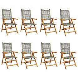 vidaXL Chaises inclinables de jardin lot de 8 gris rotin bois massif