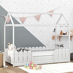 Acheter KOMHTOM Lit cabane enfant 90 x 200 cm - Bois pin massif Blanc - Sommier inclus - Style scandinave