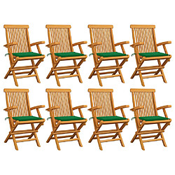 vidaXL Chaises de jardin avec coussins vert lot de 8 Bois teck massif