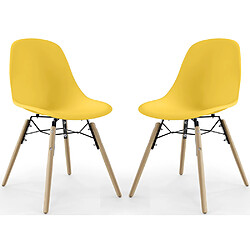 ICONIK INTERIOR Chaise de Salle à Manger - Design Scandinave - Pieds en Bois - Lot de 2 - Skögur Jaune