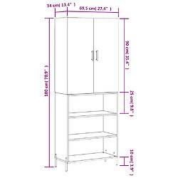 vidaXL Buffet haut Chêne marron 69,5x34x180 cm Bois d'ingénierie pas cher