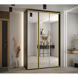 Abiks Meble Armoire à portes coulissantes Davos 2 H235.2 x L150 x P45 3 portes coulissante (Noir/Noir/Or)