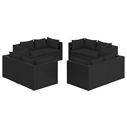 vidaXL Salon de jardin 8 pcs avec coussins Résine tressée Noir