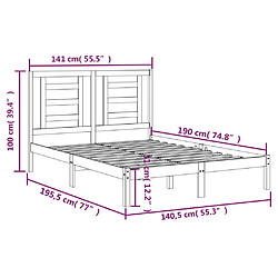 vidaXL Cadre de lit sans matelas blanc 135x190 cm bois de pin massif pas cher