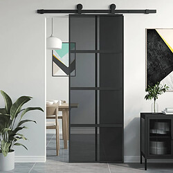 vidaXL Porte coulissante noir 76x205 cm verre trempé aluminium