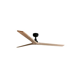 Faro Barcelona Grand ventilateur de plafond noir en bois de chêne clair avec moteur intelligent CC à 6 vitesses