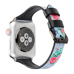 Acheter Wewoo Lettre T Forme Simple Floral Bracelet de montre en cuir véritable avec boucle en acier inoxydable pour Apple Watch séries 3 et 2 et 1 38 mm (bleu)