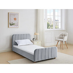 Vente-Unique Lit 90 x 190 cm - Velours avec coutures verticales - Gris + Matelas - ROGADI