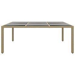 vidaXL Table de jardin 200x150x75 cm Verre trempé/résine tressée Beige