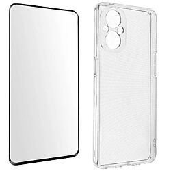 Avizar Coque Oppo Reno 8 Lite 5G Silicone Gel Souple Film Verre Trempé 9H noir