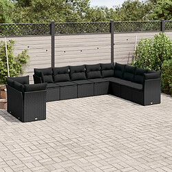 Maison Chic Salon de jardin 10 pcs avec coussins | Ensemble de Table et chaises | Mobilier d'Extérieur noir résine tressée -GKD95101