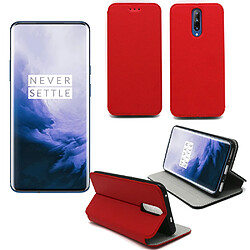 Xeptio Housse One Plus 7T PRO rouge - Etui Coque OnePlus 7T PRO Protection antichoc à rabat Smartphone 2019 - Accessoires Pochette Case