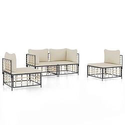 Maison Chic Salon de jardin 4 pcs + coussins - Mobilier/Meubles de jardin - Table et chaises d'extérieur anthracite résine tressée -MN45439