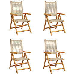 vidaXL Chaises inclinables de jardin lot de 4 beige rotin bois massif