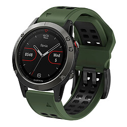 Bracelet en silicone deux rangées de trous, bicolore, attache rapide, 22mm, vert armée/noir pour votre Garmin Fenix 7/Epix