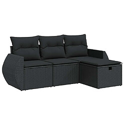 vidaXL Salon de jardin 4 pcs avec coussins noir résine tressée