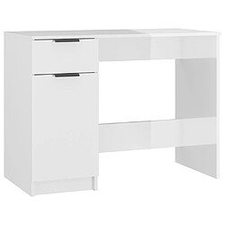 Helloshop26 Bureau table poste de travail meuble d'ordinateur informatique étude brillant 100 x 50 x 75 cm bois d'ingénierie blanc 02_0023533