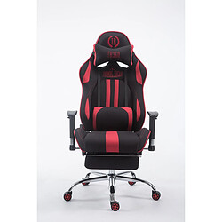 Decoshop26 Fauteuil de bureau chaise gamer avec repose-pieds extensible en tissu noir / rouge et métal chromé 10_0002736