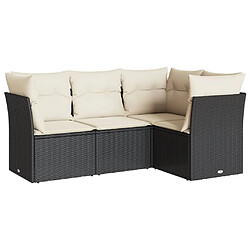 vidaXL Salon de jardin 4 pcs avec coussins noir résine tressée