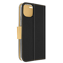 Avizar Étui pour iPhone 14 Plus Portefeuille Porte carte Support Vidéo noir et or