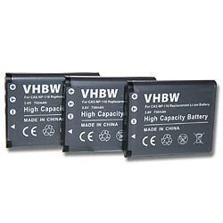 vhbw 3x Batteries remplacement pour Casio NP-110 pour appareil photo, reflex numérique (750mAh, 3,6V, Li-ion)