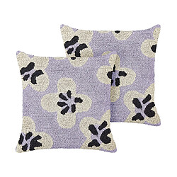 Beliani Lot de 2 coussins SOAPWORT Coton 45 x 45 cm Floral Touffeté Pourpre