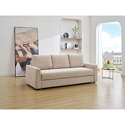 Vente-Unique Canapé 3 places convertible en tissu beige avec assise à mémoire de forme ARCATA