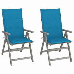 Maison Chic Lot de 2 Chaises inclinables de jardin avec coussins | chaises d'extérieur | Fauteuil Relax Bois d'acacia -GKD41874