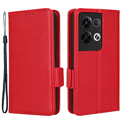 Etui en PU texture litchi, fermoir magnétique avec support et sangle pour Oppo Reno8 Pro + 5G (Global Version)/Reno8 Pro 5G (Global Version) - rouge